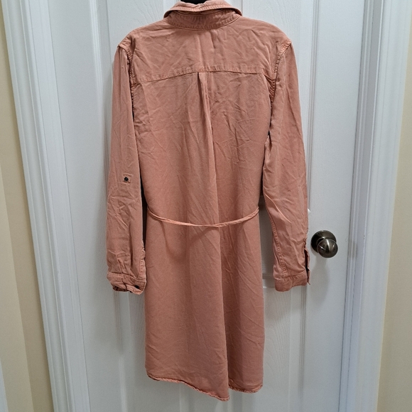 Parasuco Shirt Dress Women's Large Dusty Pink Peach Tencel Fabric Denim Look - Picture 10 of 11